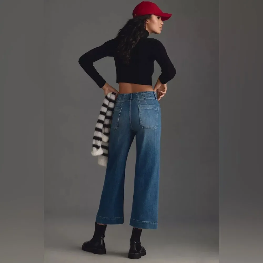 Anthropolgie Pilcro NWT The Skipper Cropped High-Rise Wide-Leg Jeans Med Blue 29
